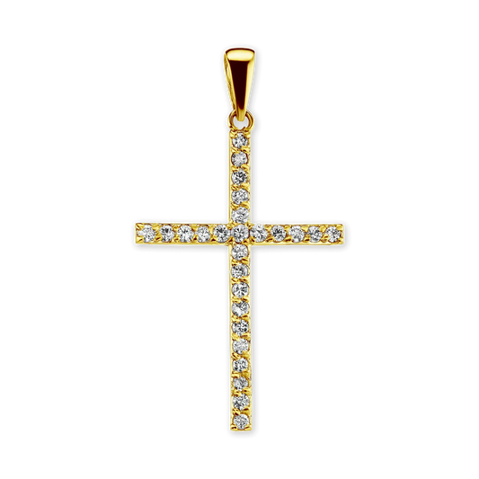 14K Gold Cross Pendant with Diamonds (44 X 24 MM)