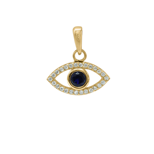 14K Gold Evil Eye Pendant with Sapphire & Diamonds