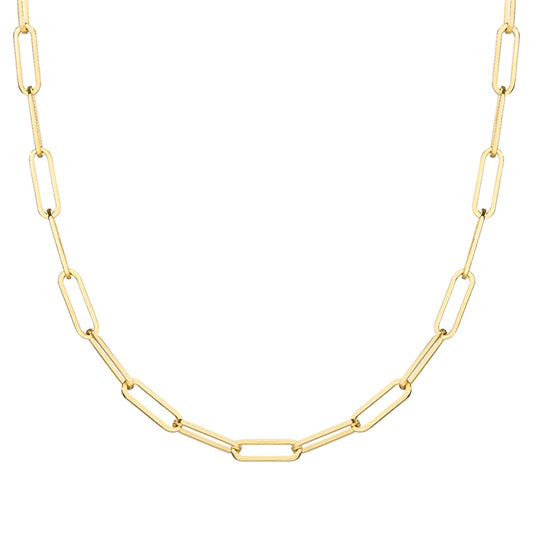 14K Solid Gold Round Paperclip Necklace