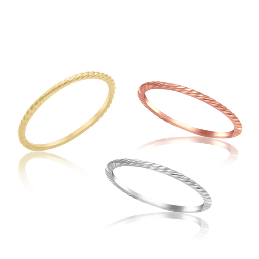 14K Stackable Solid Gold Ring with Twist Rope Band